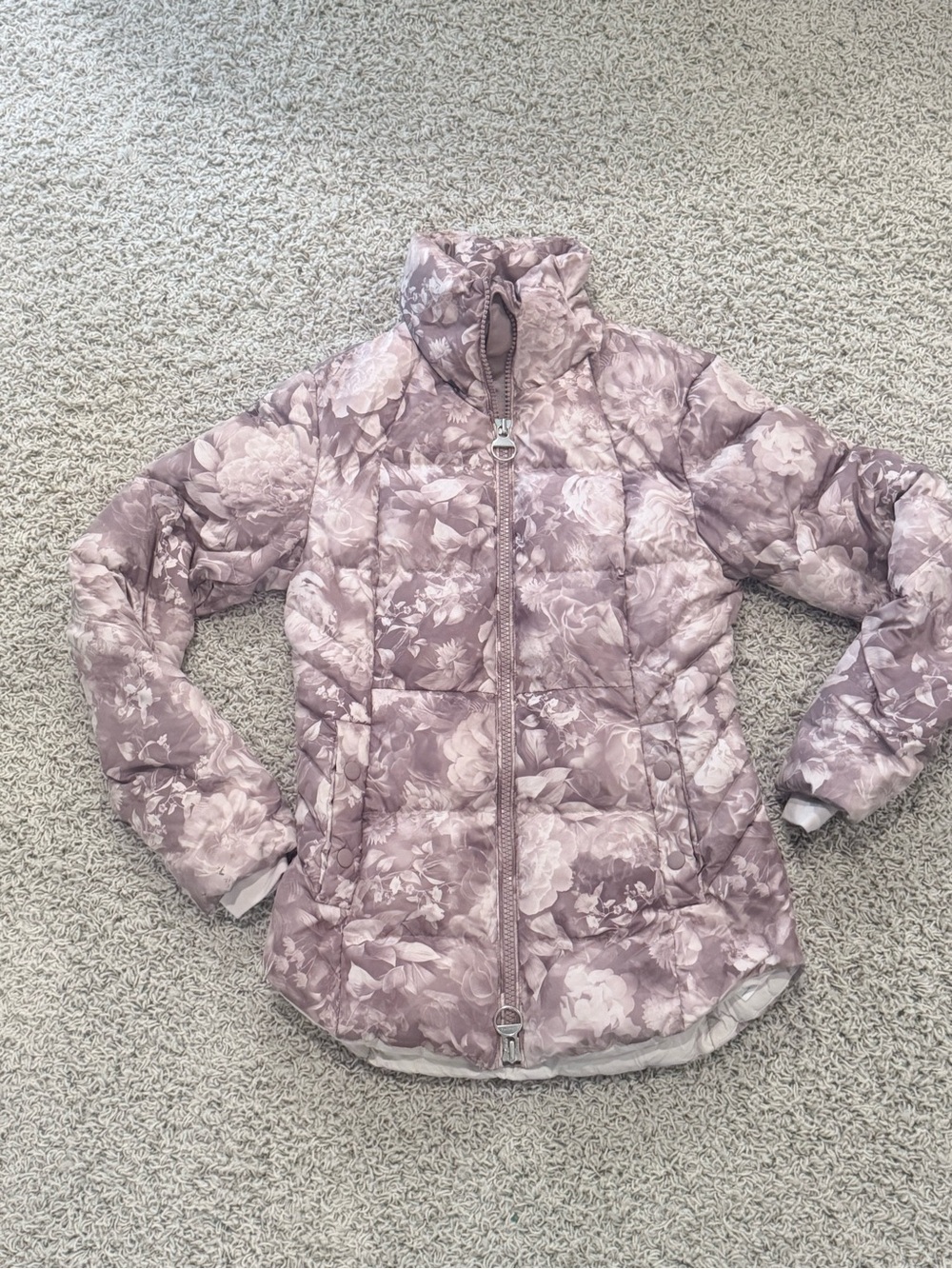 Athleta Floral Quilted Puff Jacket - Dusty Rose